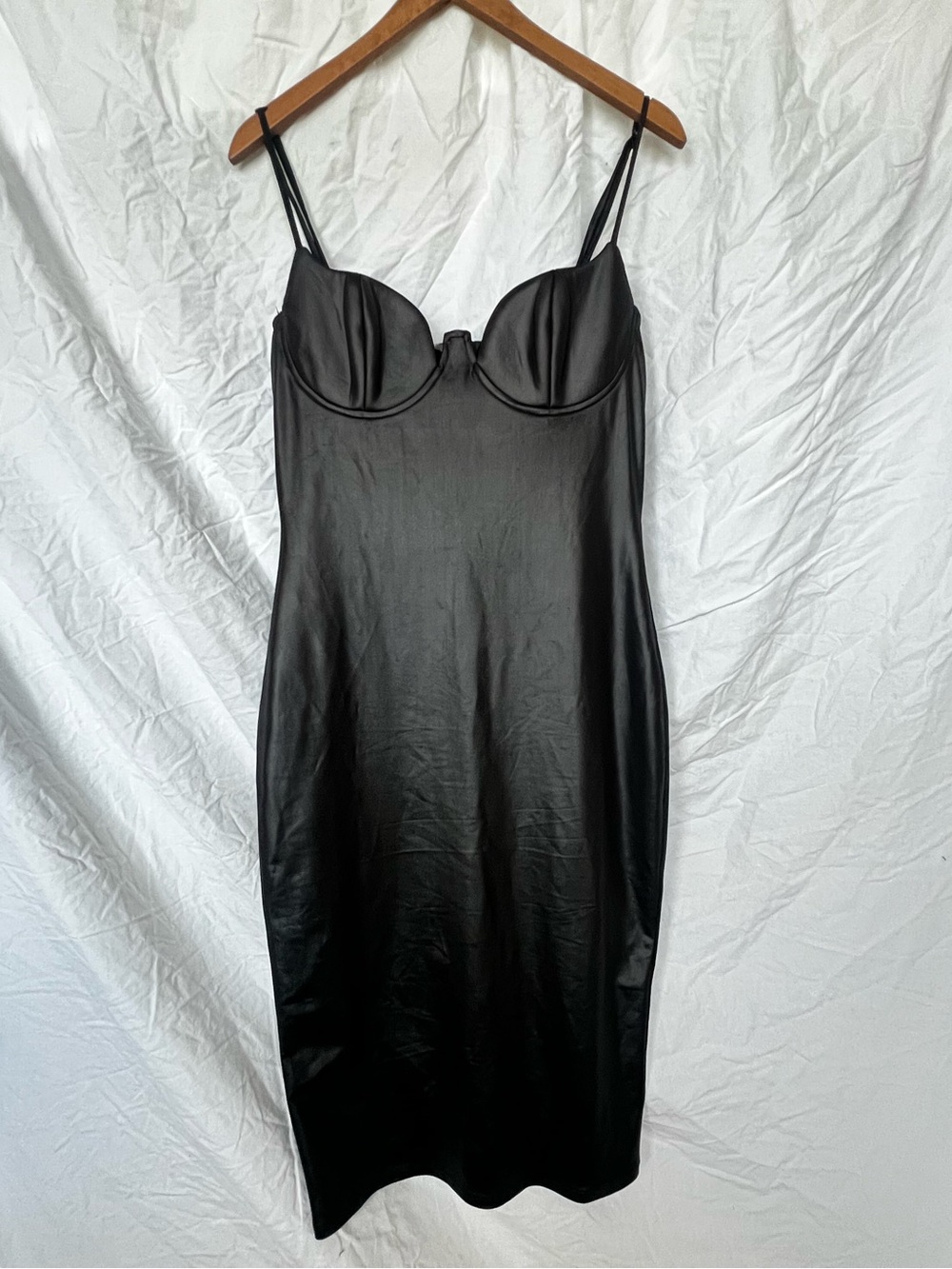 Black Midi Slip Dress with Bust Detail